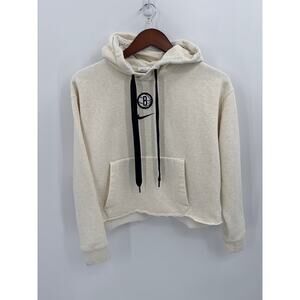 Nike Brooklyn Nets City Edition Hoodie Raw Hem Cream Size Small